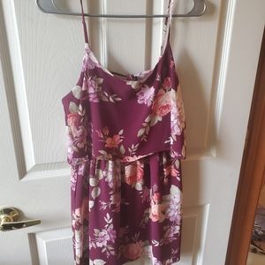 Spaghetti Strap Floral Sundress - Maroon